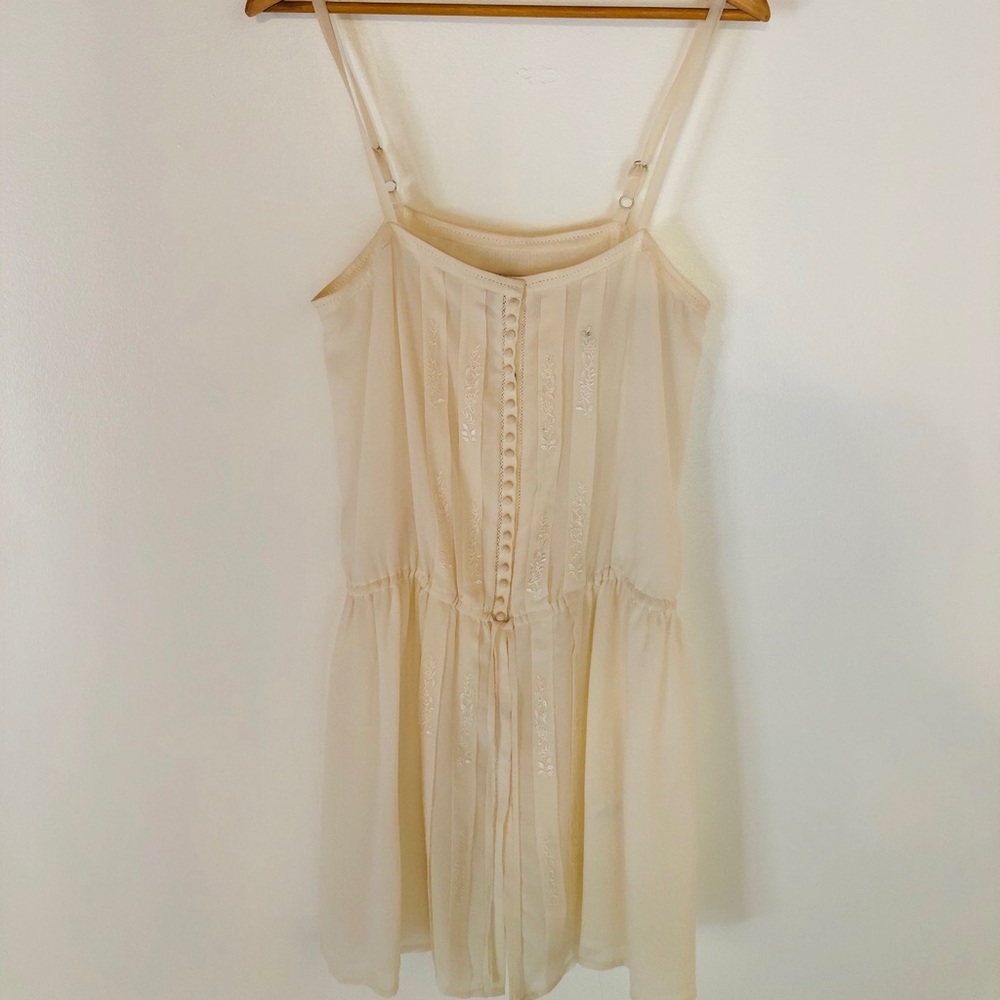 Short embroidered ivory silk dress